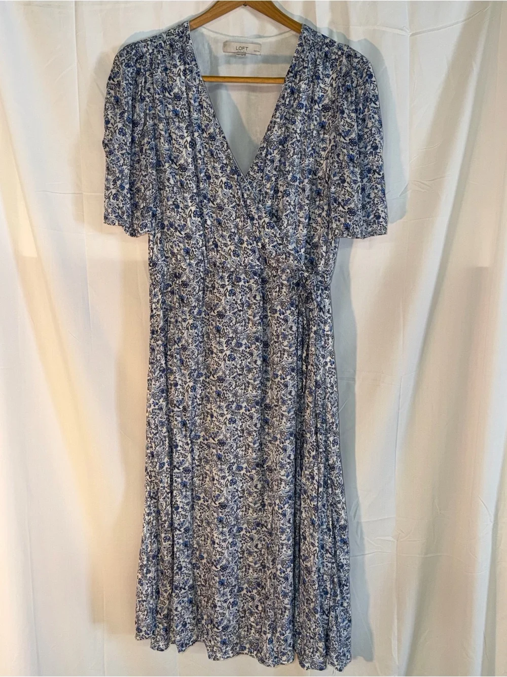 LOFT Light Blue Floral Midi Dress